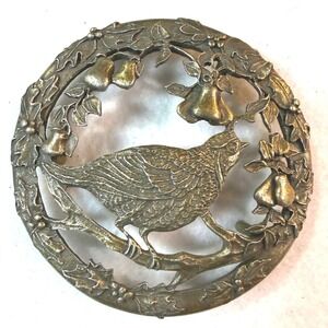 Vintage Ratcliffe Pewter Bird Pear Trivet Wall Hanging Quail Fruit Decor USA